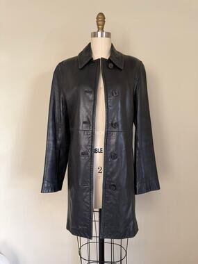 Vintage Calvin Klein Black 100% Leather Jacket Minimalist Y2K 90s Size 2